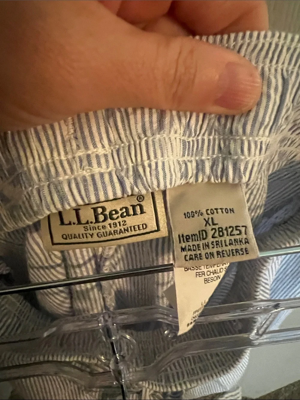 L.L. Bean Light Blue Seersucker Drawstring Pajama Lounge Pants Size XL